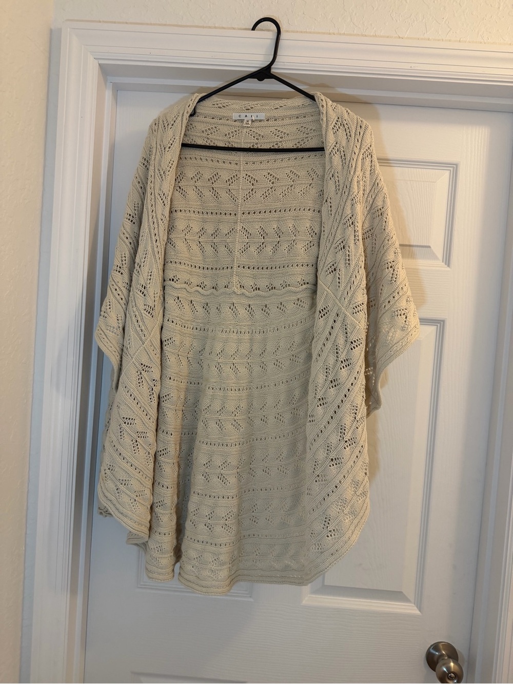 CAbi Cream Open-Knit Draped Cardigan